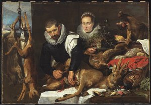 Evisceration of a Roebuck with a Portrait of a Married Couple by Frans Snyders or Snijders